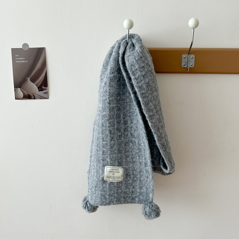 冬用ボールワッフル編みウールスカーフ無地男女兼用シニア学生向 - Wool Scarf Men のレビューと価格
