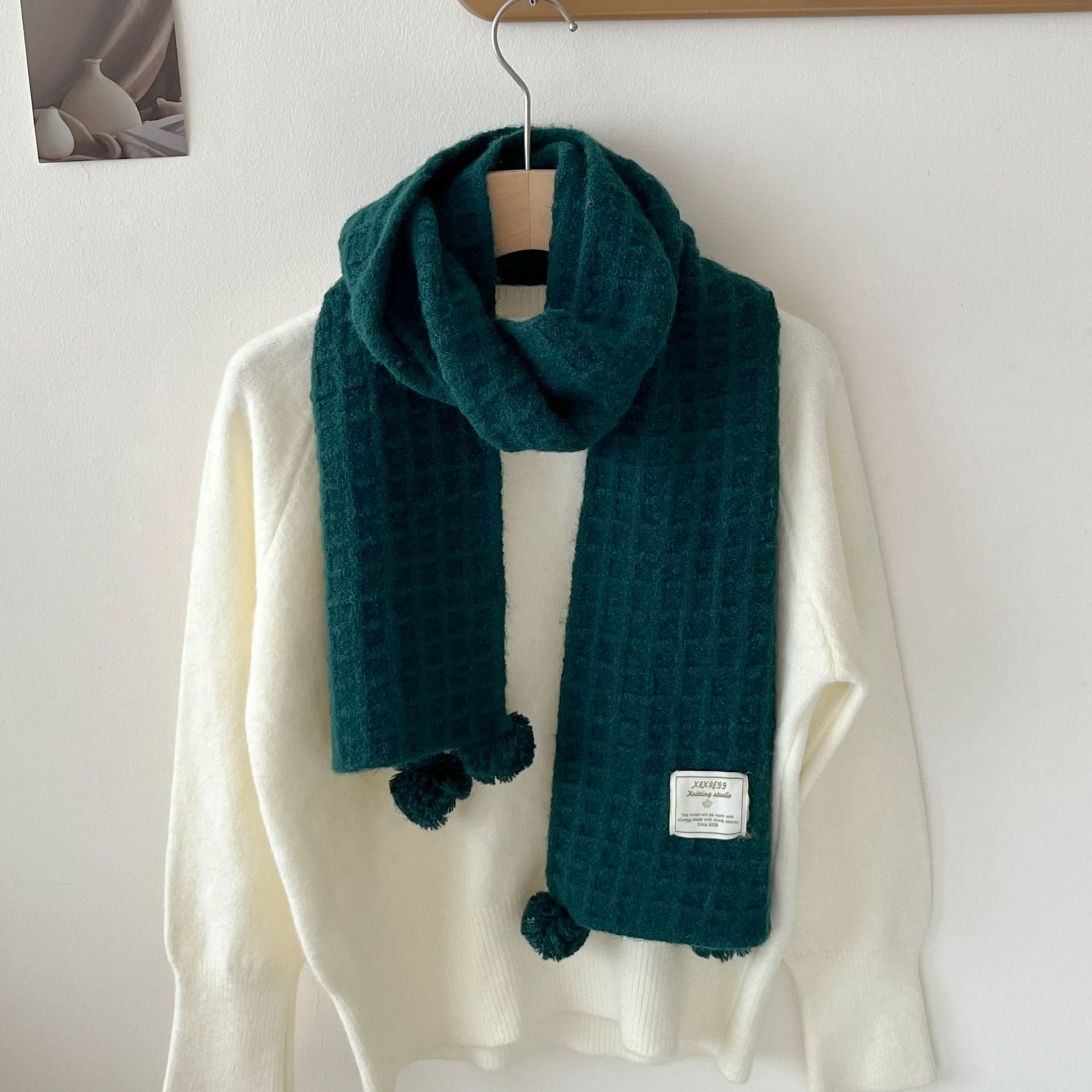 冬用ボールワッフル編みウールスカーフ無地男女兼用シニア学生向 - Wool Scarf Men のレビューと価格