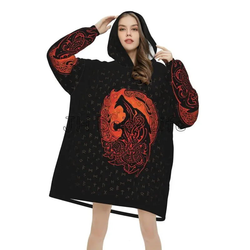 バイキングウルフノットフェンリルウェアラブルパーカーブランケ - Sherpa Hoodie Fleece のレビューと価格