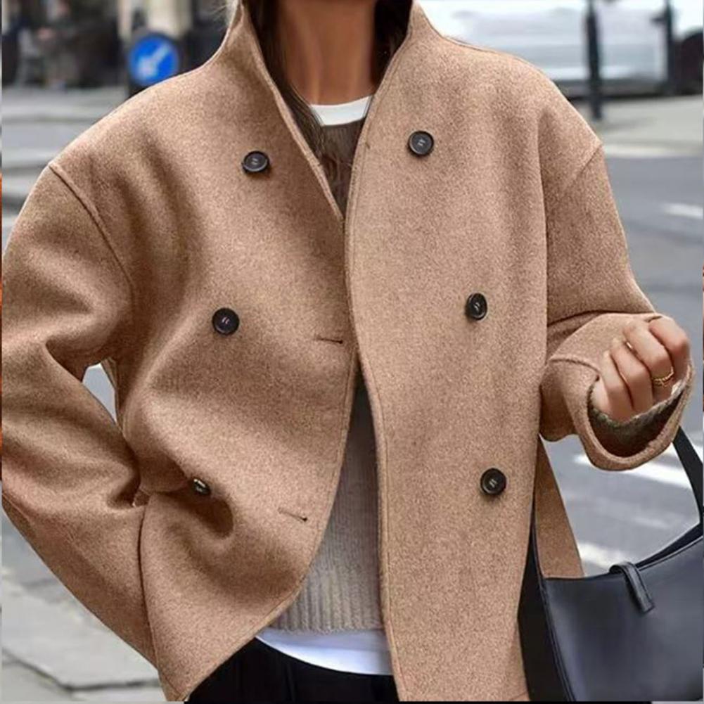 レディースオーバーコート、冬用クロップドウールコート、ダブル - Wool Coat Peacoat のレビューと価格