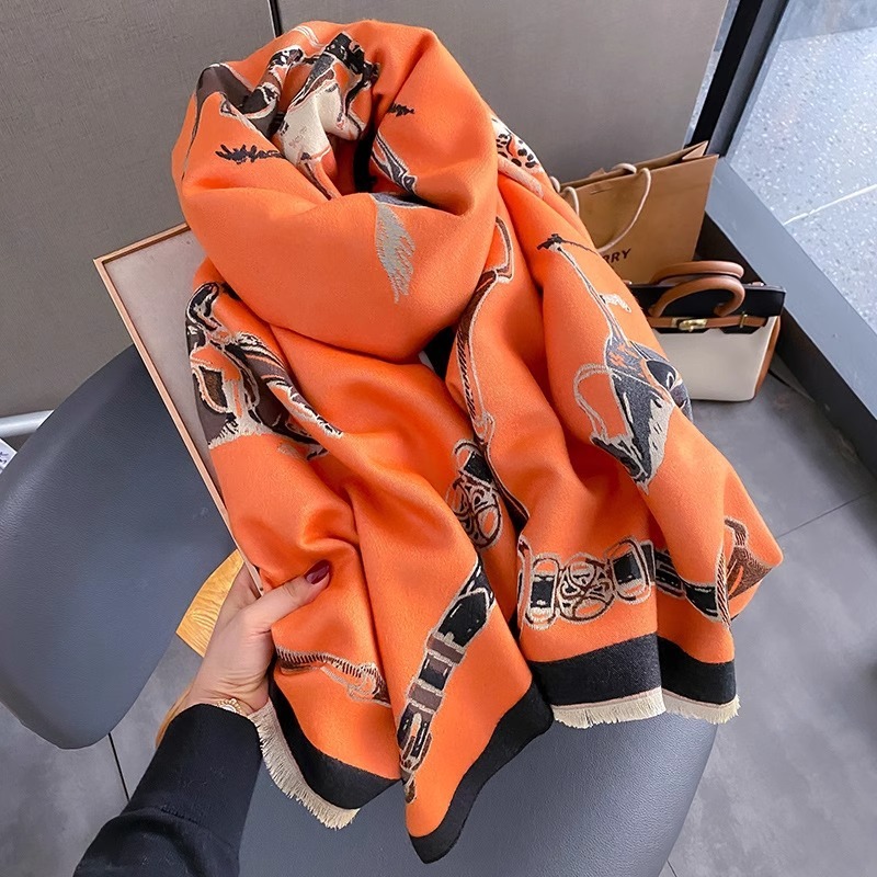 レトロライダー馬模造カシミヤスカーフユニセックス両面厚みのあ - Wool Scarf Men のレビューと価格