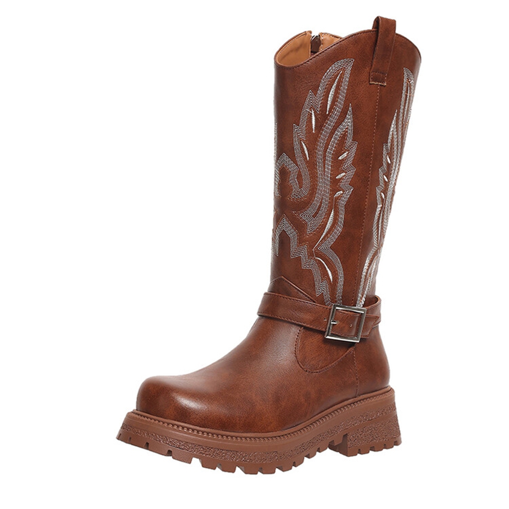 女性ニーハイブーツ厚いヒールラウンドトゥ防水インナージップ刺 - Waterproof Winter Boot のレビューと価格