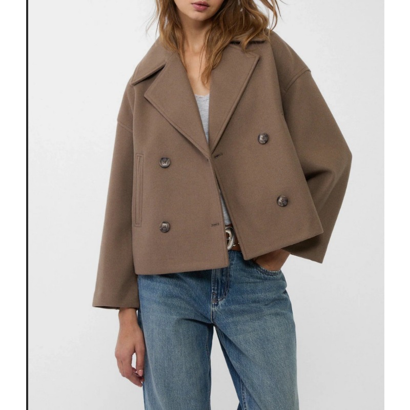 レディース オーバーサイズ ダブルブレスト ウール混紡 ピー - Wool Coat Peacoat のレビューと価格