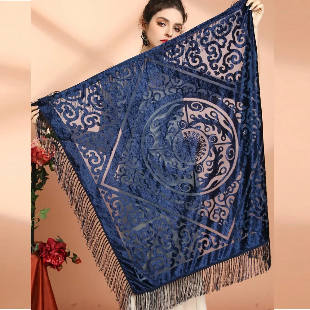 AW25 ベルベット ジャカード ショール タッセル トリム - Shawl Wrap Winter のレビューと価格
