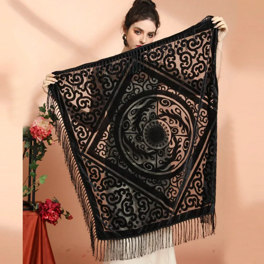 AW25 ベルベット ジャカード ショール タッセル トリム - Shawl Wrap Winter のレビューと価格