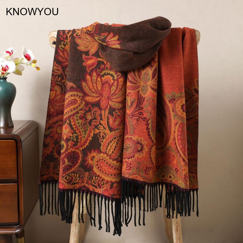 リバーシブルジャカード暖かいカシミヤ混紡レディースヒジャブエ - Cashmere Pashmina Wrap のレビューと価格
