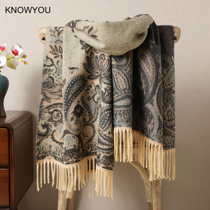 リバーシブルジャカード暖かいカシミヤ混紡レディースヒジャブエ - Cashmere Pashmina Wrap のレビューと価格